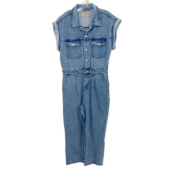 BlankNYC Medium Wash Denim Jumpsuit Snap Button Pockets Size Medium - Picture 1 of 13